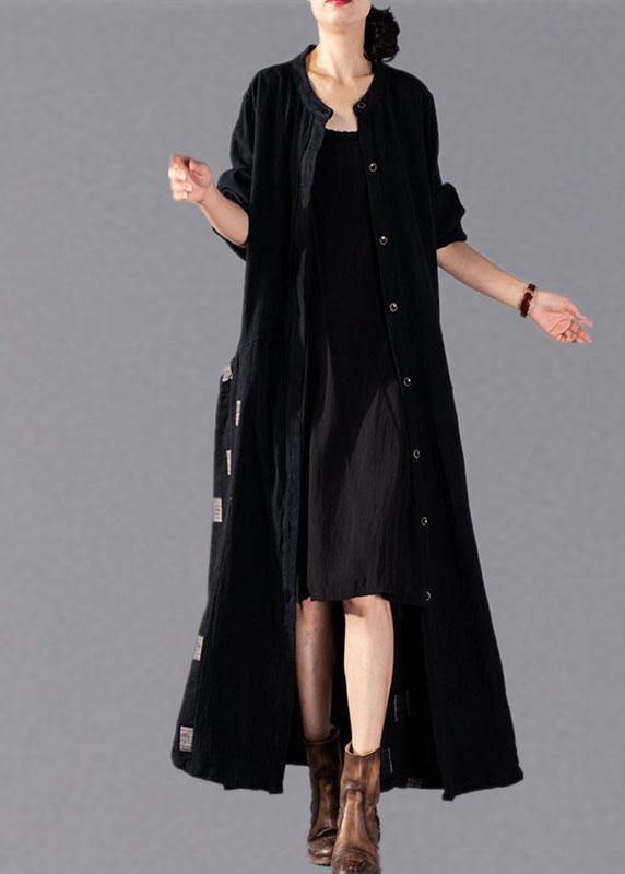 Elegant black plaid Coats Women oversize long winter coat fall lapel patchwork - SooLinen