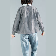 Elegante schwarz karierte Baumwollkleidung Boutique Fabrics Pullover Silhouette Frühlingsbluse
