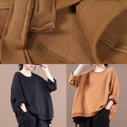 Elegant black shirts women o neck oversized fall blouses - SooLinen