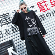 Elegant black t shirt oversize o neck embroider fabric cotton blended t shirt casual tassel baggy t shirt