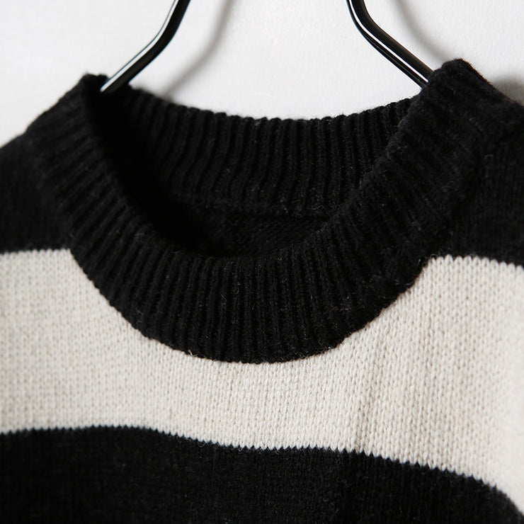Elegante schwarz-weiße Wollmäntel Damen trendige plus Größe mittellanger Mantel Seite offener O-Ausschnitt Frühling Wolloberbekleidung