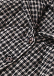 Elegant black white plaid winter coats plus size clothing hooded patchwork winter outwear - SooLinen