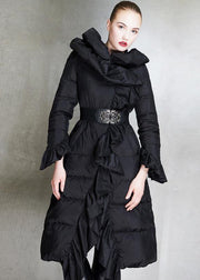 Elegant casual winter jacket ruffles Jackets pink tie waist duck down coat - SooLinen