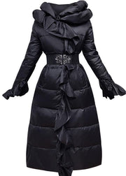 Elegant casual winter jacket ruffles Jackets pink tie waist duck down coat - SooLinen