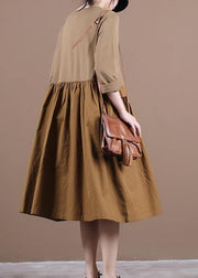 Elegant chocolate Robes o neck patchwork Kaftan spring Dresses - SooLinen