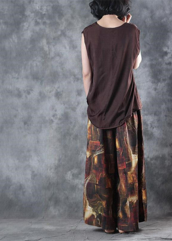 Elegant chocolate linen Vest plus size linen t shirts casual Sleeveless v neck linen clothing t shirt