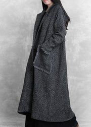 Elegant dark gray warm winter coat trendy plus size womens parka hooded pockets Fine overcoat - SooLinen