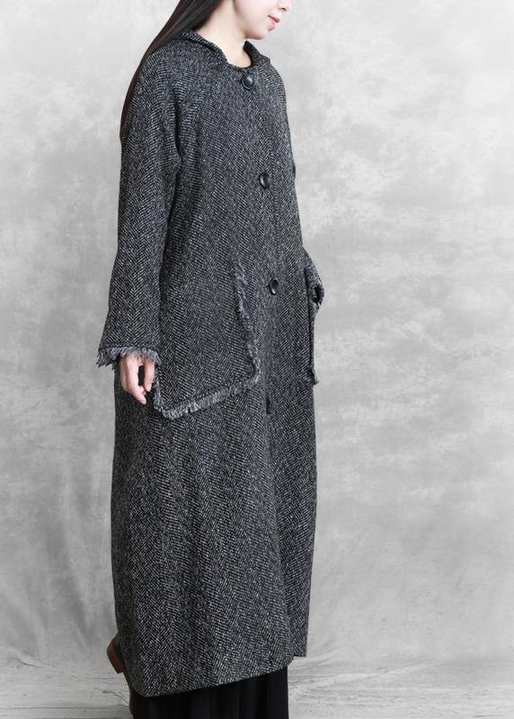 Elegant dark gray warm winter coat trendy plus size womens parka hooded pockets Fine overcoat - SooLinen