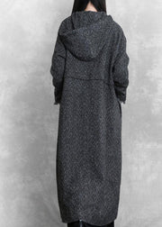 Elegant dark gray warm winter coat trendy plus size womens parka hooded pockets Fine overcoat - SooLinen