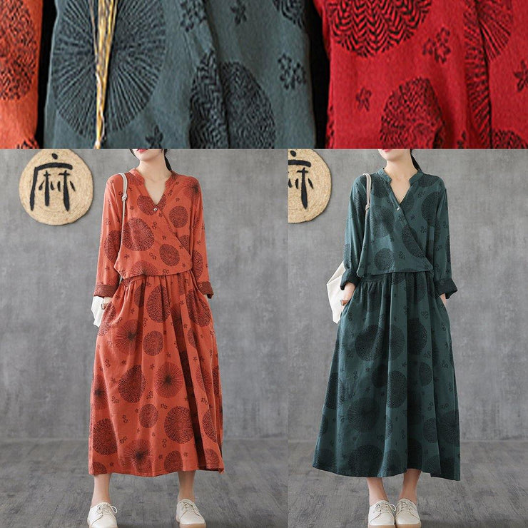 Elegant green embroidery cotton tunics for women o neck patchwork Traveling Dresses - SooLinen