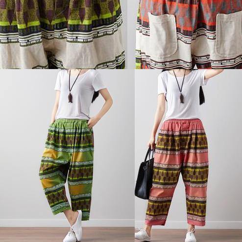 Elegant green linen pants Fitted Summer Vintage High Waist Pants - SooLinen