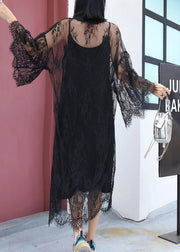 Elegant hollow out Tunics Outfits black prints Maxi Dress summer - SooLinen