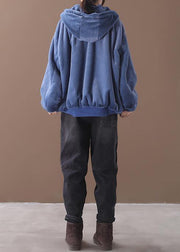 Elegant hooded Fashion winter outfit blue silhouette coat - SooLinen