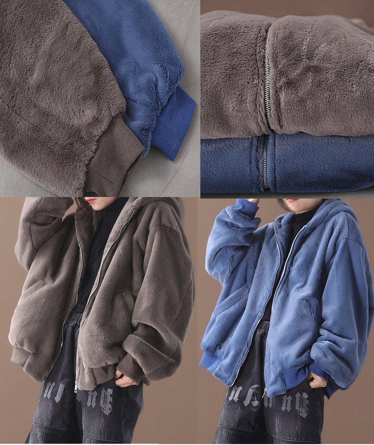 Elegant hooded Fashion winter outfit blue silhouette coat - SooLinen
