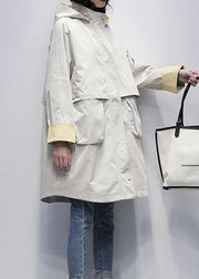Elegant hooded Letter Fashion clothes For Women beige oversized coats - SooLinen