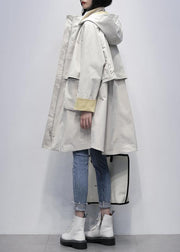 Elegant hooded Letter Fashion clothes For Women beige oversized coats - SooLinen