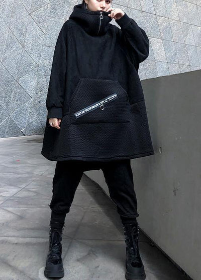 Elegant hooded patchwork cotton tunic pattern Tutorials black blouses - SooLinen