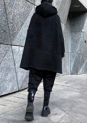 Elegant hooded patchwork cotton tunic pattern Tutorials black blouses - SooLinen
