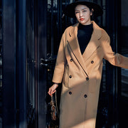 Elegante khakifarbene Mäntel Oversize-Wollmantel mit Kerbe Modischer zweireihiger Wollmantel