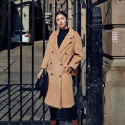Elegante khakifarbene Mäntel Oversize-Wollmantel mit Kerbe Modischer zweireihiger Wollmantel