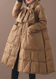Elegant khaki winter parkas casual winter jacket hooded outwear thick - SooLinen