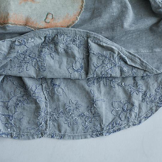 Elegant natural linen t shirt Loose fitting Summer Embroidery Short Sleeve Slit Pink Blouse