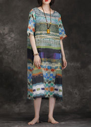 Elegant o neck side open linen multicolor Dresses summer - SooLinen