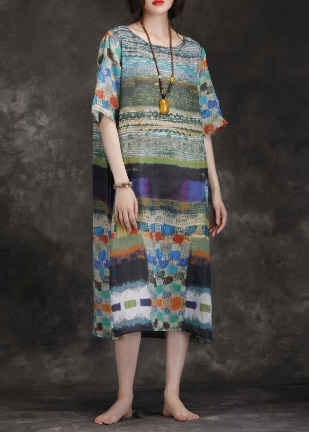 Elegant o neck side open linen multicolor Dresses summer - SooLinen