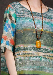 Elegant o neck side open linen multicolor Dresses summer - SooLinen