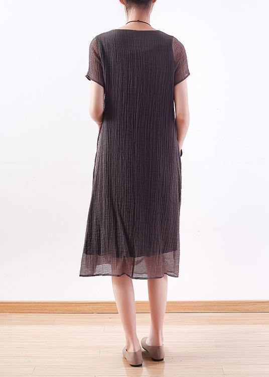Elegant o neck Cinched linen clothes Photography gray Dresses - SooLinen