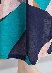 Elegant o neck Cinched summer outfit Photography blue Geometric Dress - SooLinen