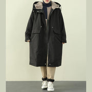 Elegant plus size clothing winter coats black hooded zippered Parkas for women - SooLinen