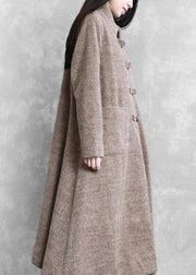 Elegant plus size long jackets women coats khaki stand collar large hem woolen coats - SooLinen