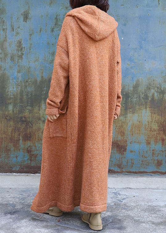 Elegant plus size maxi coat hooded jackets yellow double breast wool overcoat - SooLinen