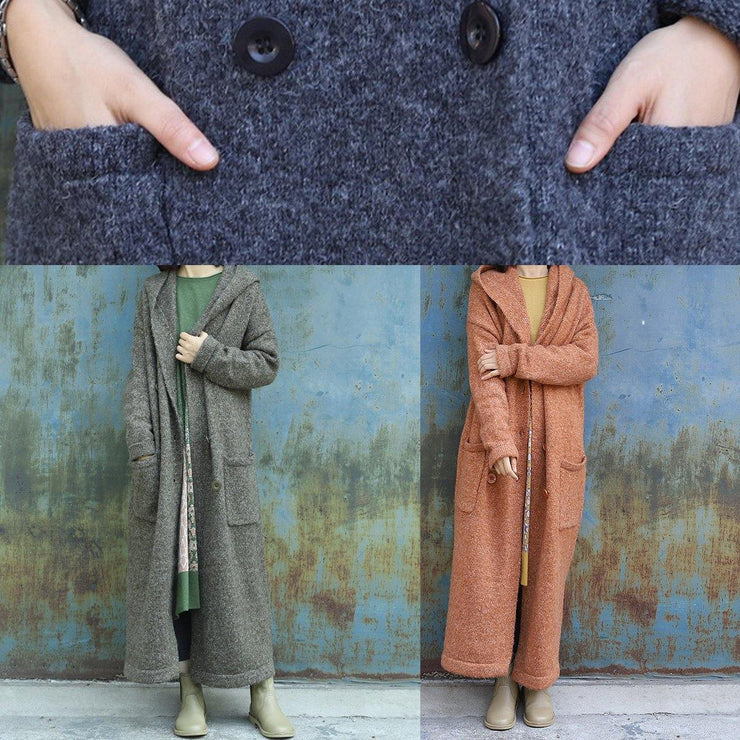 Elegant plus size maxi coat hooded jackets yellow double breast wool overcoat - SooLinen