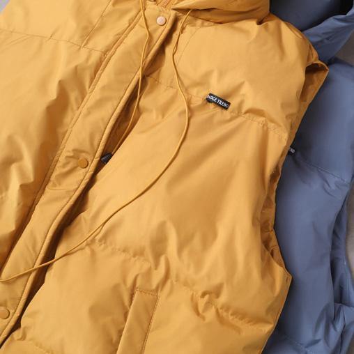 Elegant plus size warm winter coat yellow hooded sleeveless casual outfit - SooLinen