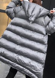 Elegant silver gray womens parkas oversized warm winter outwear hooded zippered - SooLinen