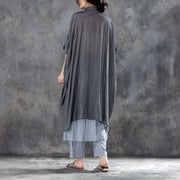 Elegant summer cotton blended t shirt oversize  Single Breasted Short Sleeve Loose Irregular Gray Blouse