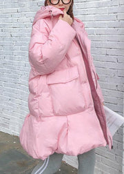 Elegant trendy plus size Jackets & Coats big pockets outwear pink thick hooded overcoat - SooLinen