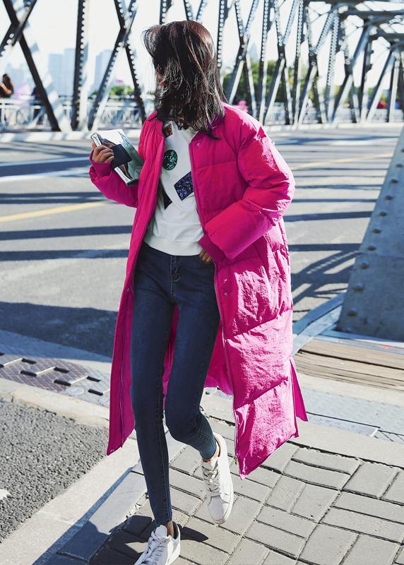 Elegant trendy plus size winter jacket overcoat white o neck pockets down coat winter - SooLinen
