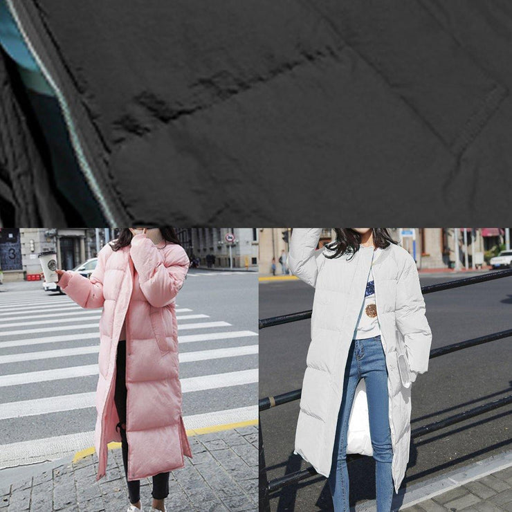 Elegant trendy plus size winter jacket overcoat white o neck pockets down coat winter - SooLinen