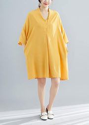 Elegant v neck Chiffon quilting clothes Photography yellow Dress summer - SooLinen