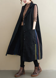 Fashion Black PeterPan Collar Button Pockets Patchwork Fall Sleeveless Waistcoat