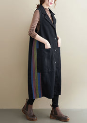 Fashion Black PeterPan Collar Button Pockets Patchwork Fall Sleeveless Waistcoat