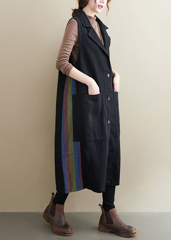 Fashion Black PeterPan Collar Button Pockets Patchwork Fall Sleeveless Waistcoat