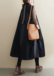 Fashion Black PeterPan Collar Button Pockets Patchwork Fall Sleeveless Waistcoat