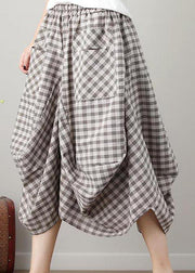 Fashion Black Plaid Cotton Linen lantern Skirts Summer - SooLinen