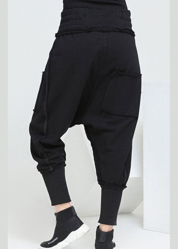 Fashion Black Pockets Elastic Waist Casual Fall Harem Pants