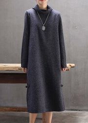 Fashion High Neck Side Open Sweater Weather Gray Big Sweater Dress - SooLinen