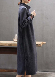 Fashion High Neck Side Open Sweater Weather Gray Big Sweater Dress - SooLinen